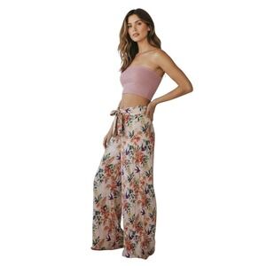 SHORE Pink Tube Top Tropical Palazzo Pants SET  X-Small Resortwear NWT $256